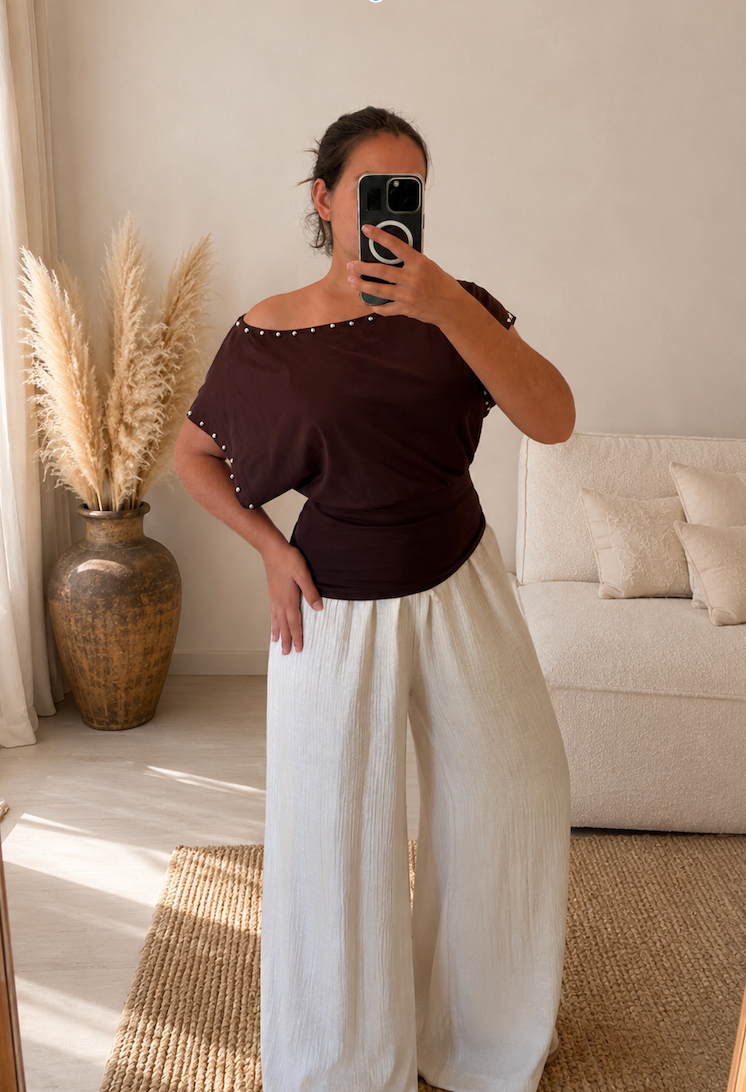 Top bardot marron