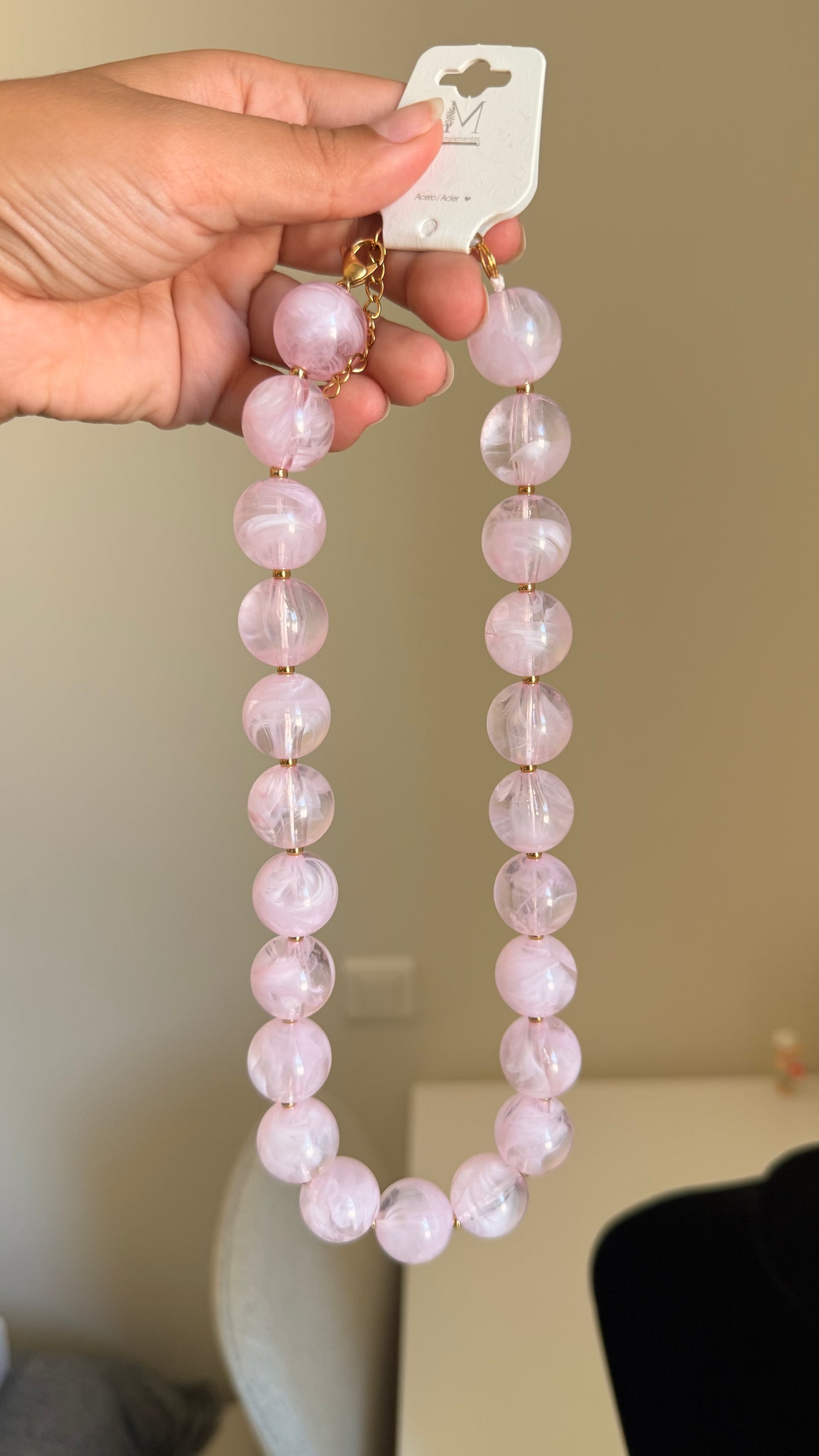 Collier grosses perles rondes rose