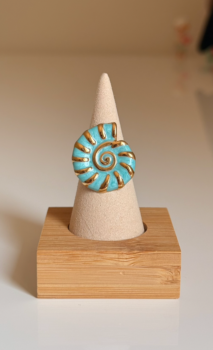 Bague coquillage bleu