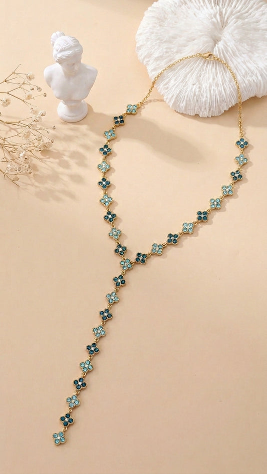 Collier sautoir Fleur strass bleu