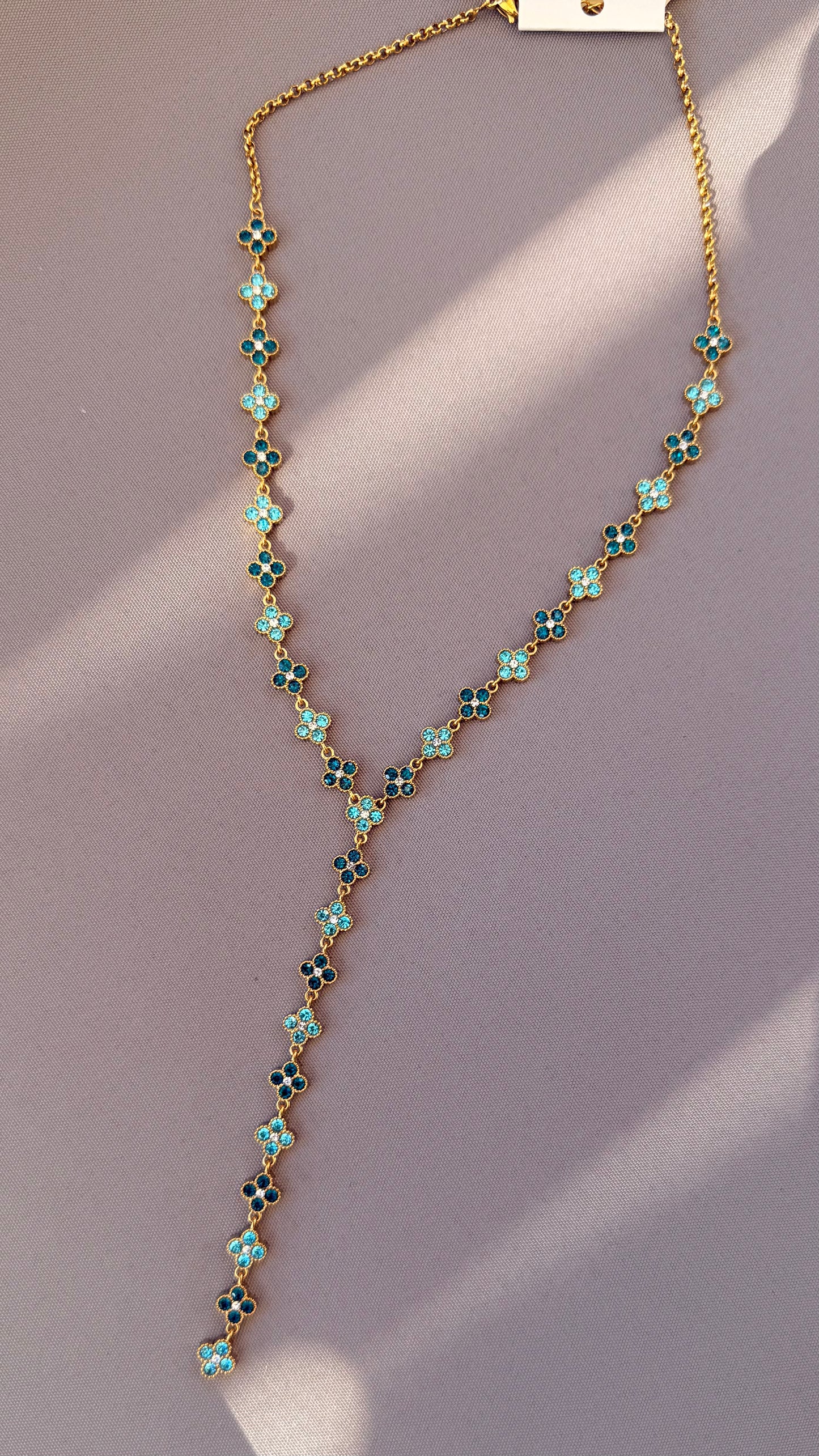 Collier sautoir Fleur strass bleu