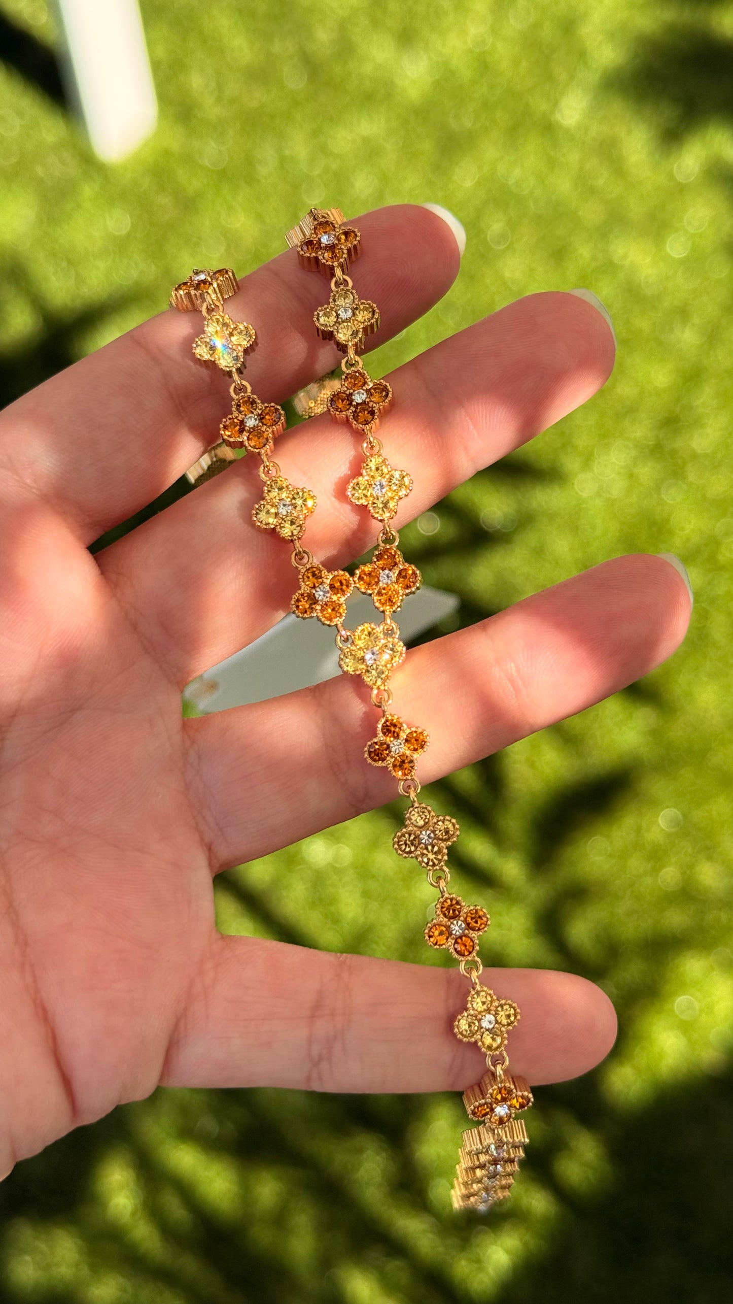 Collier sautoir Fleur strass jaune/orange
