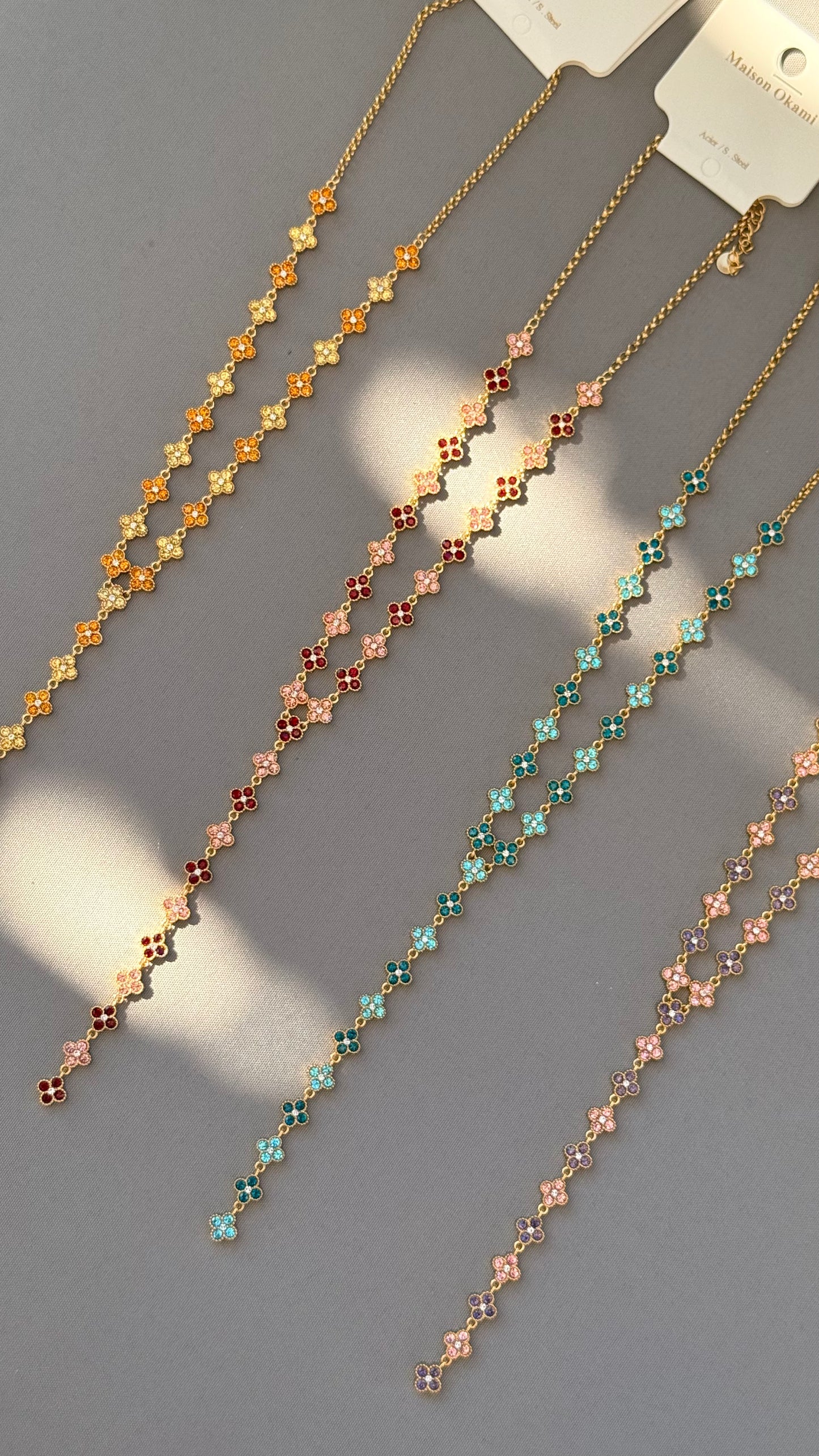 Collier sautoir Fleur strass jaune/orange