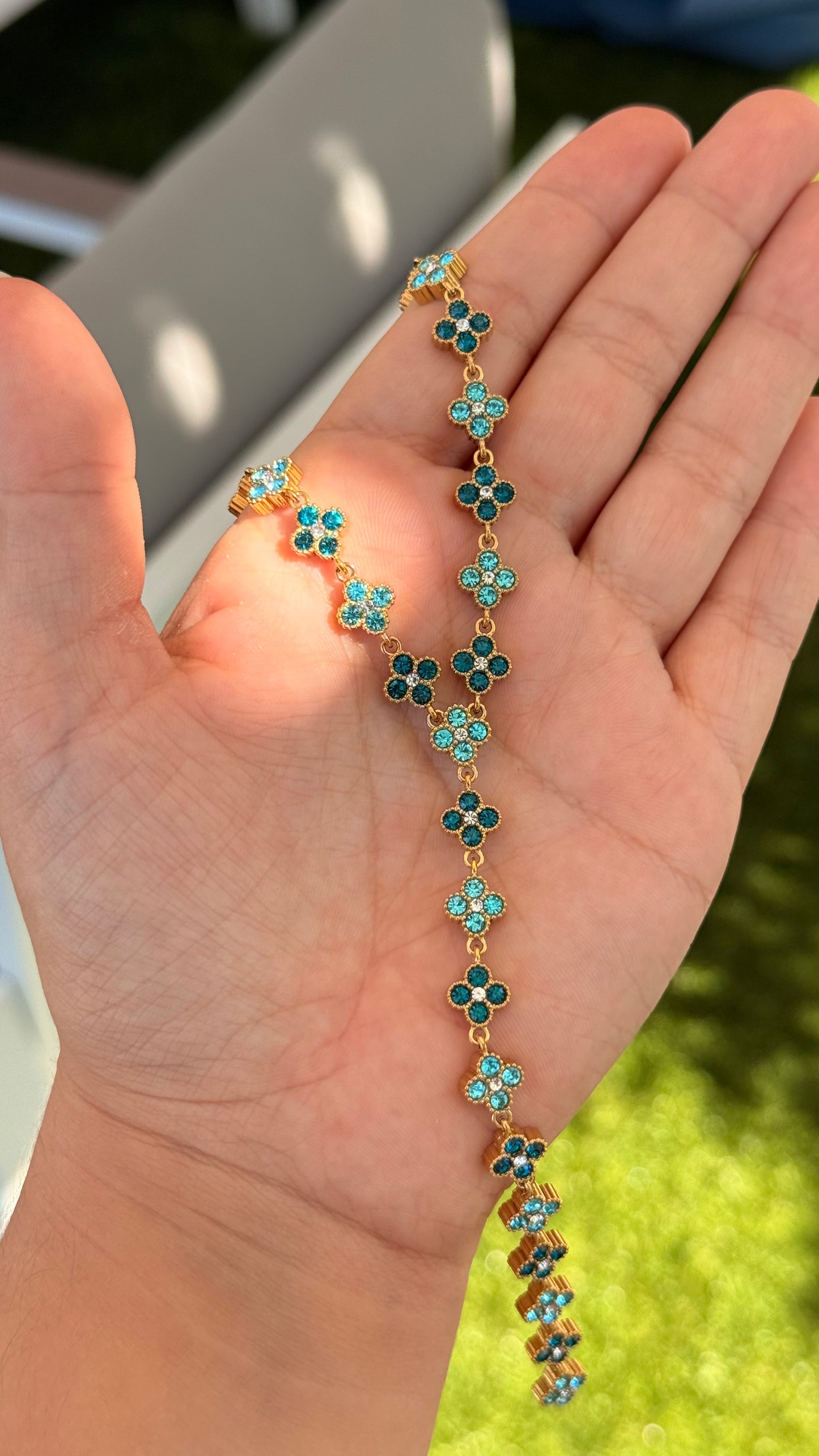 Collier sautoir Fleur strass bleu