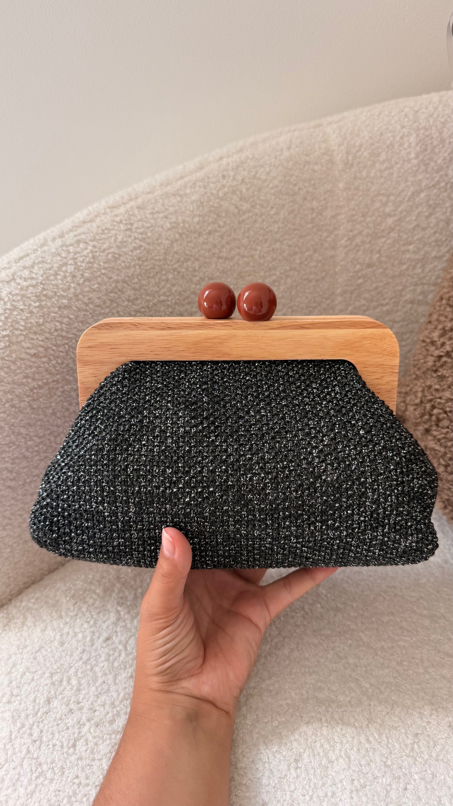 Pochette crochet noir argenté