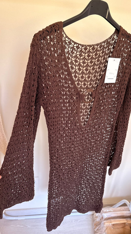 Sortie de plage crochet marron
