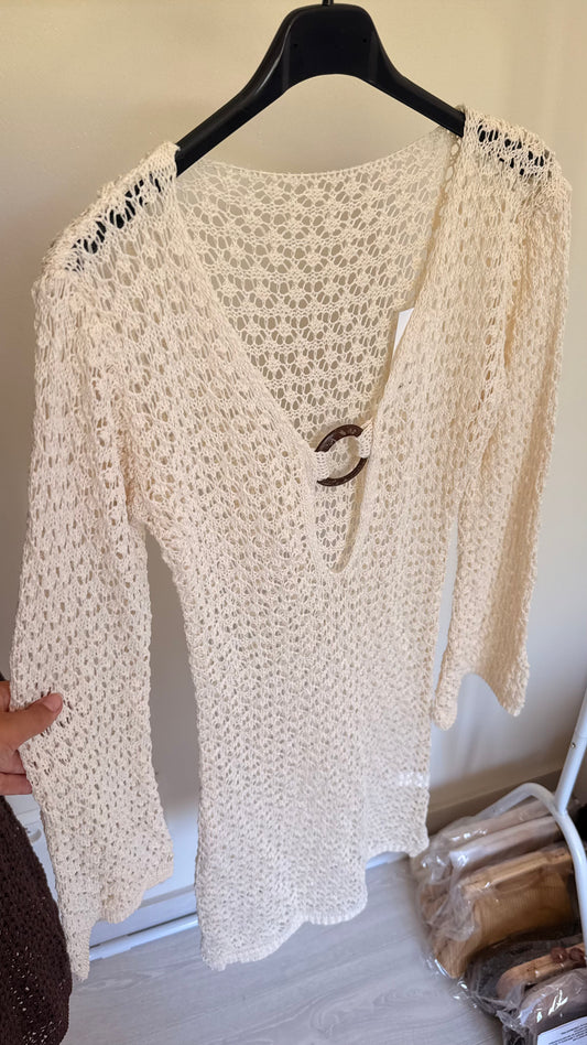 Sortie de plage crochet crème