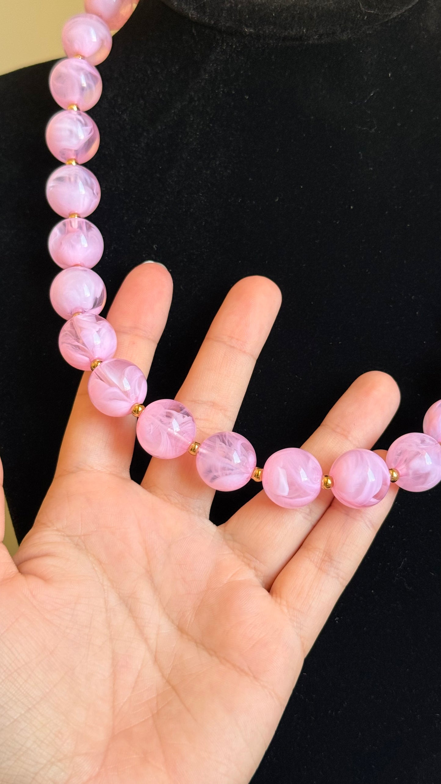 Collier petites perles rondes rose