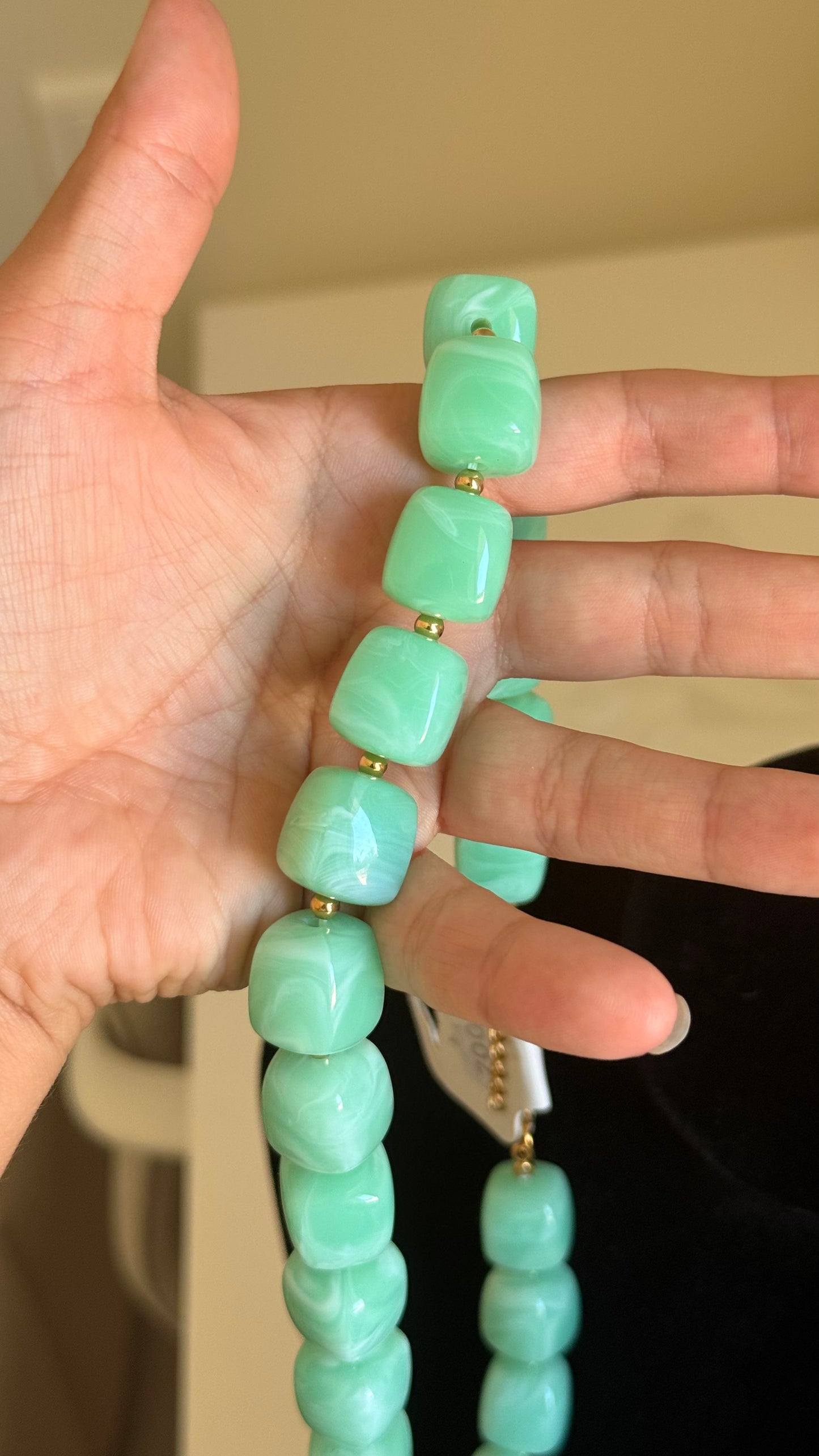 Collier perles carrées turquoise/vert menthe
