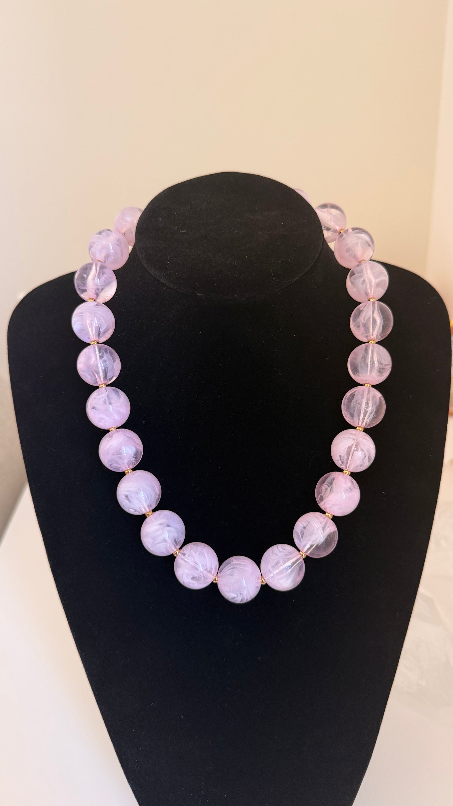 Collier grosses perles rondes rose