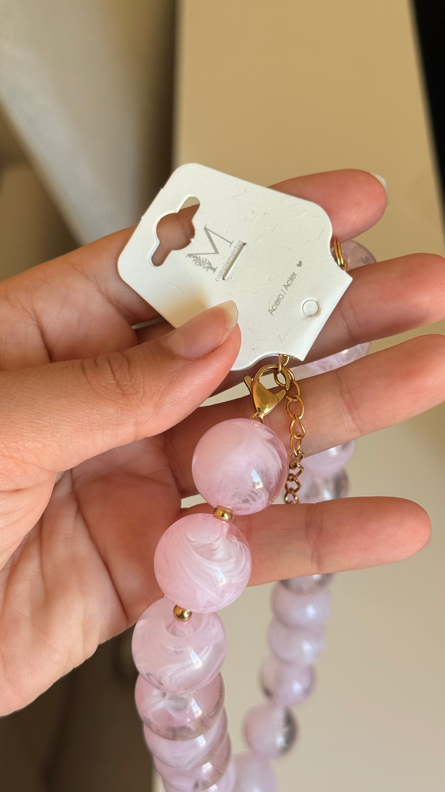 Collier grosses perles rondes rose