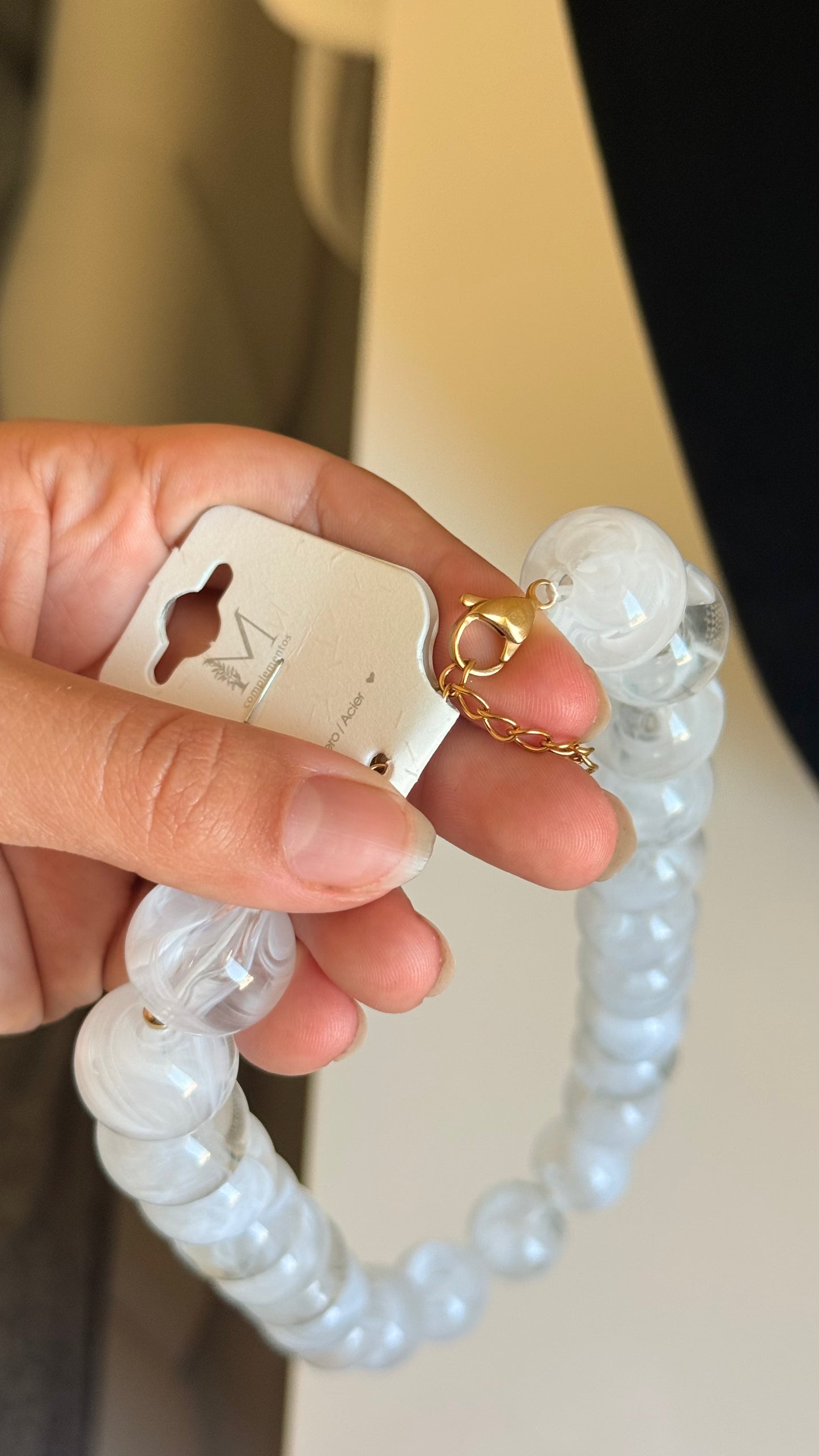 Collier grosses perles rondes blanc