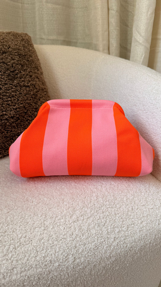 Pochette à rayures rose et orange