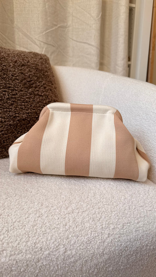 Pochette à rayures beige et blanc