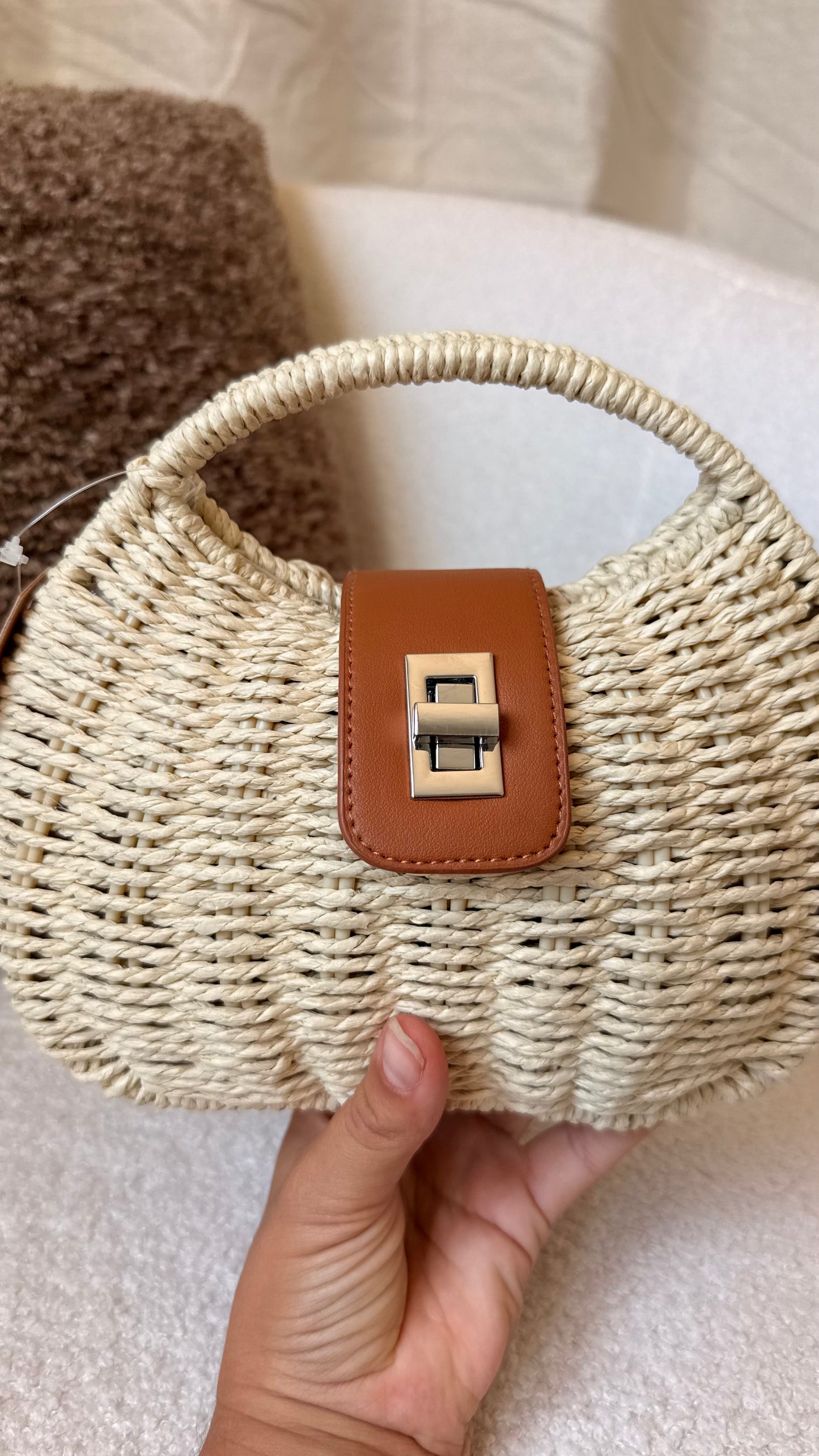 Sac panier tressé écru