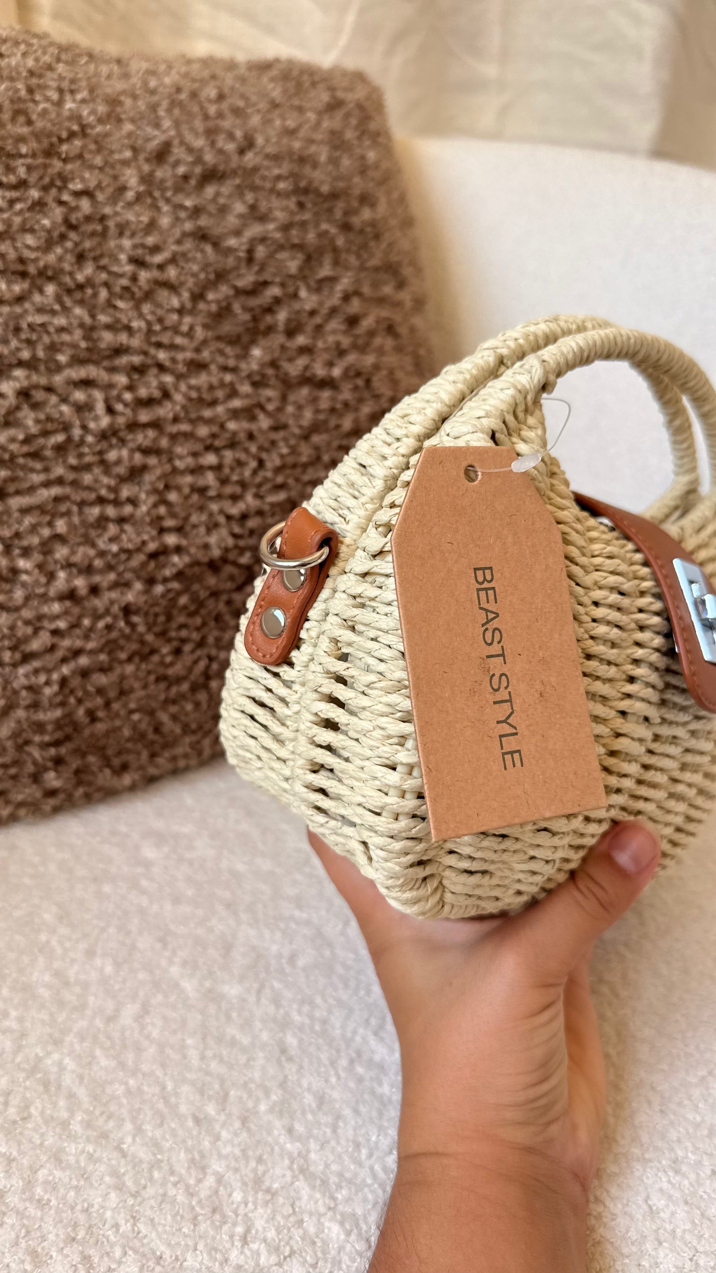 Sac panier tressé écru