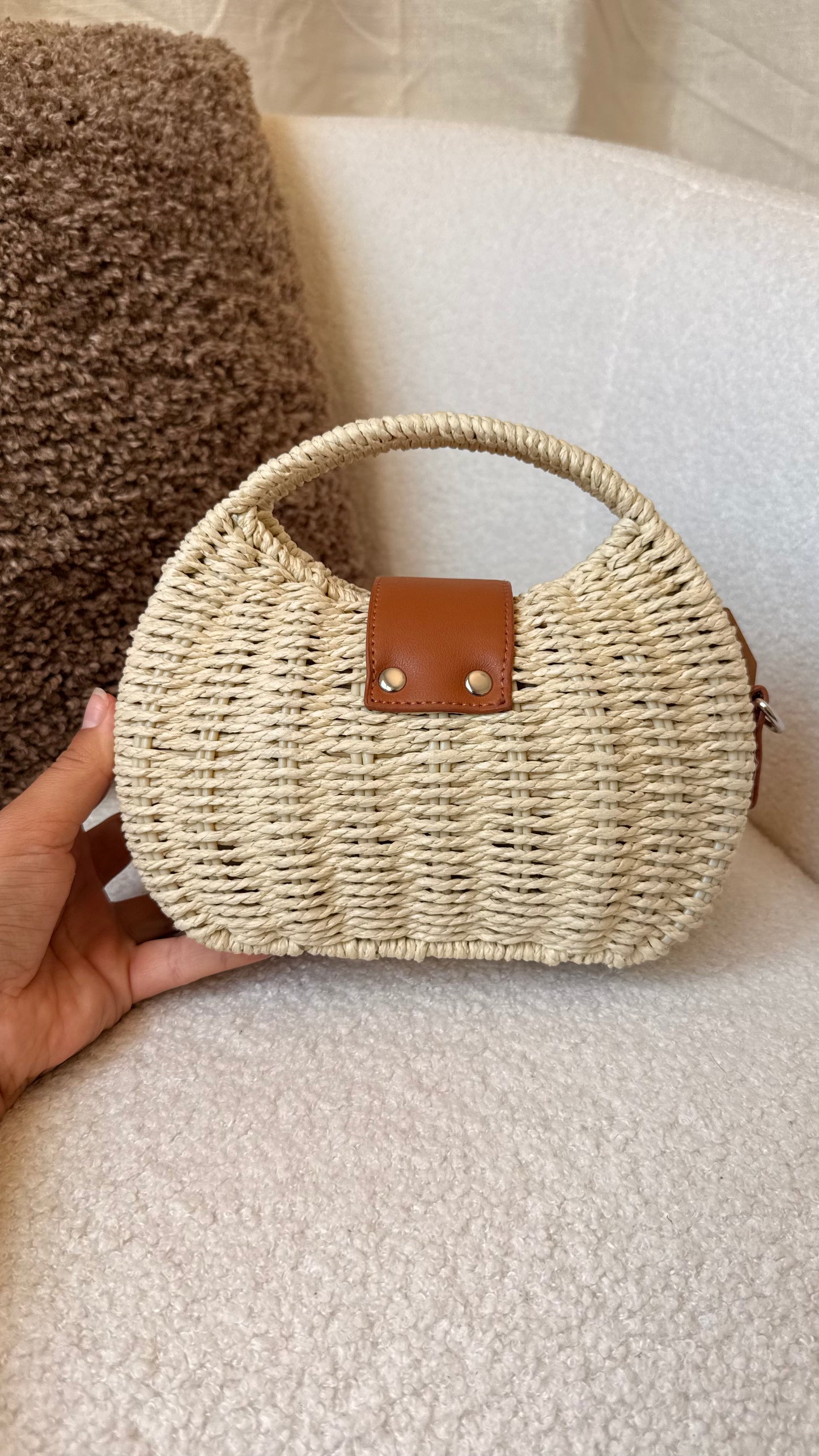 Sac panier tressé écru