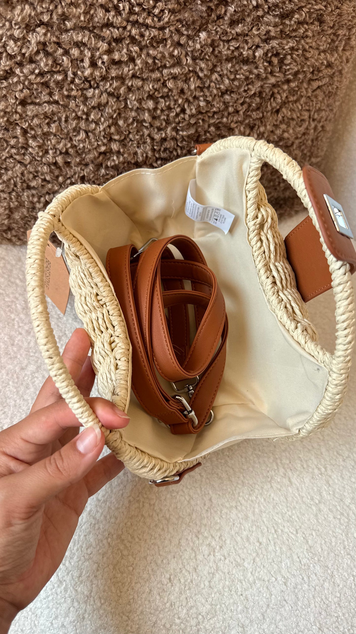 Sac panier tressé écru