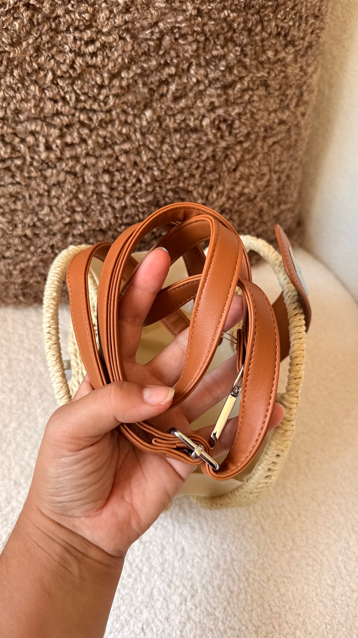 Sac panier tressé écru