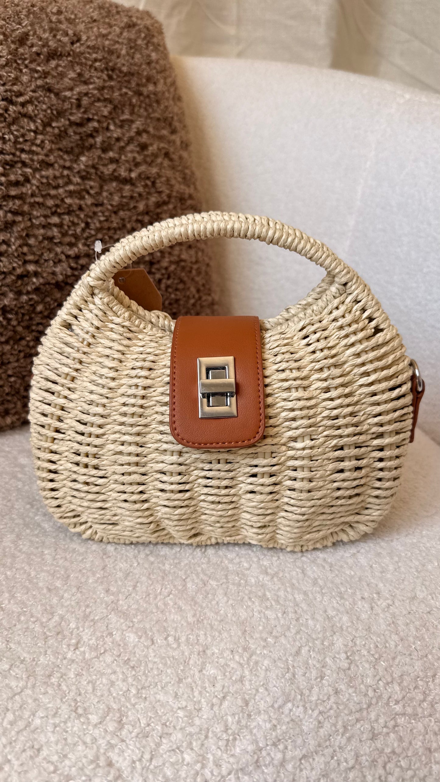 Sac panier tressé écru