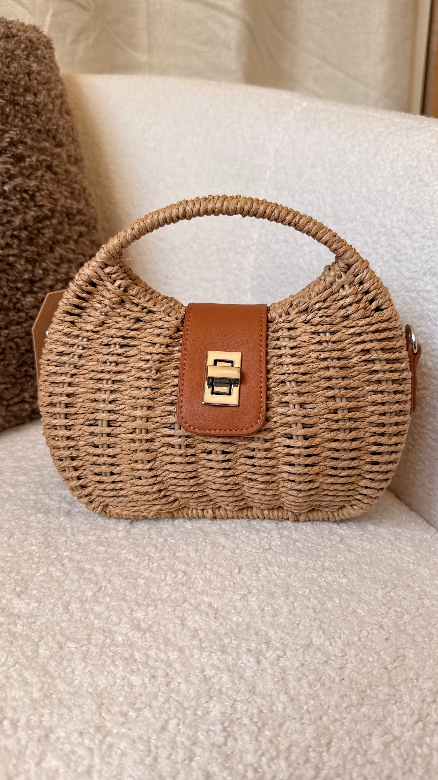 Sac panier tressé maron beige