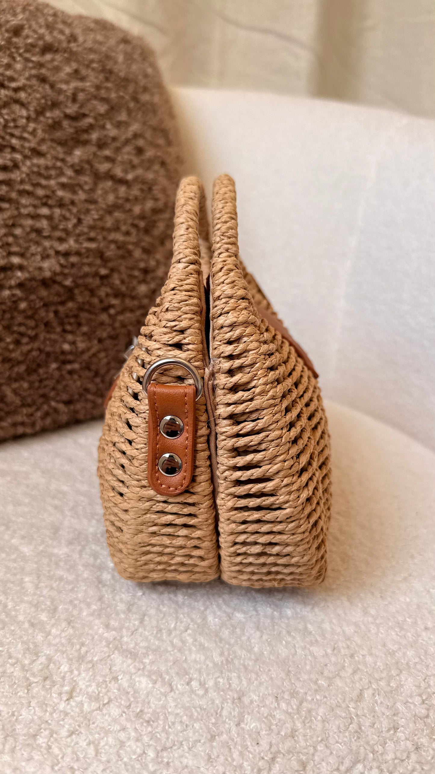 Sac panier tressé maron beige