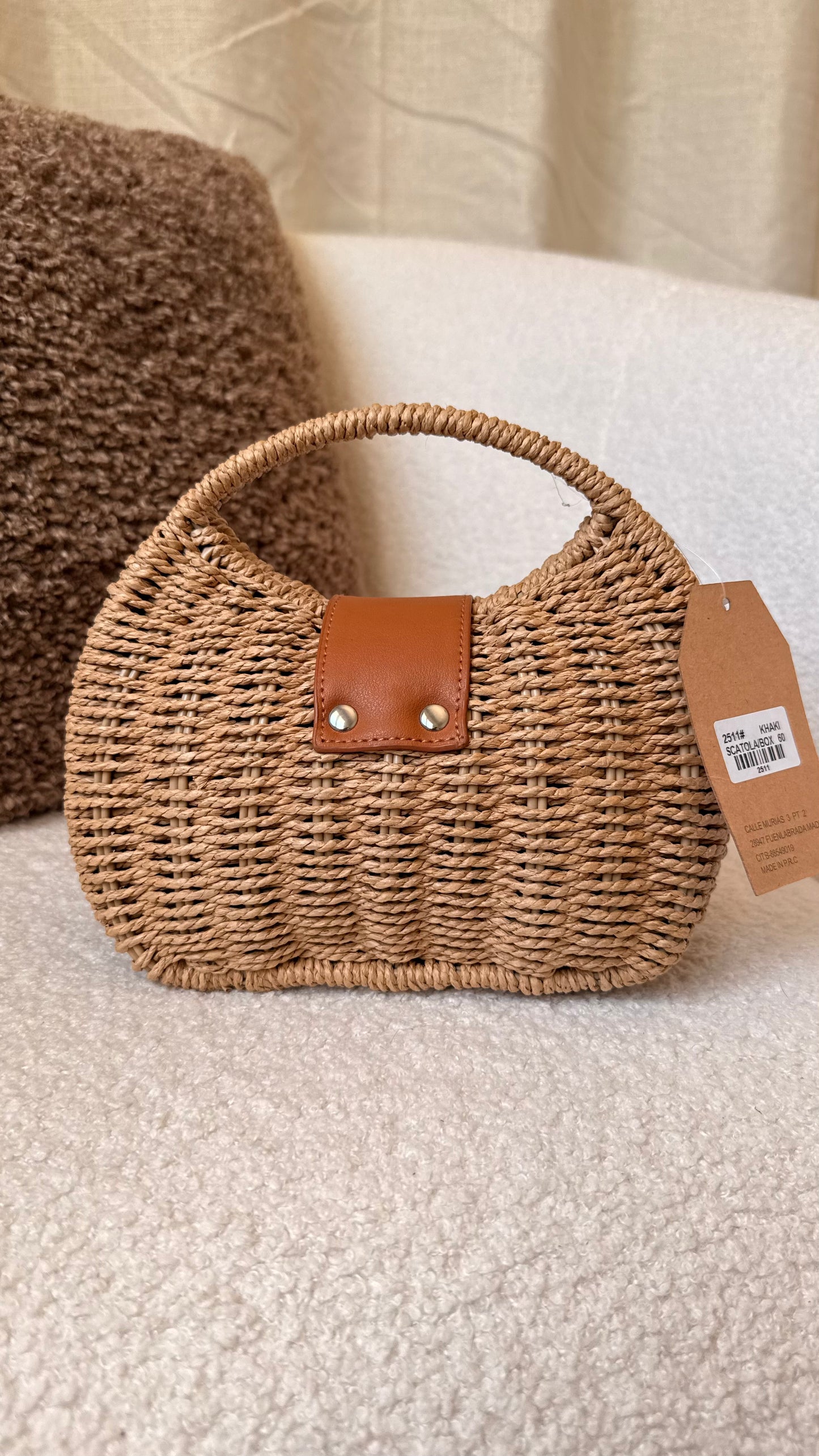 Sac panier tressé maron beige