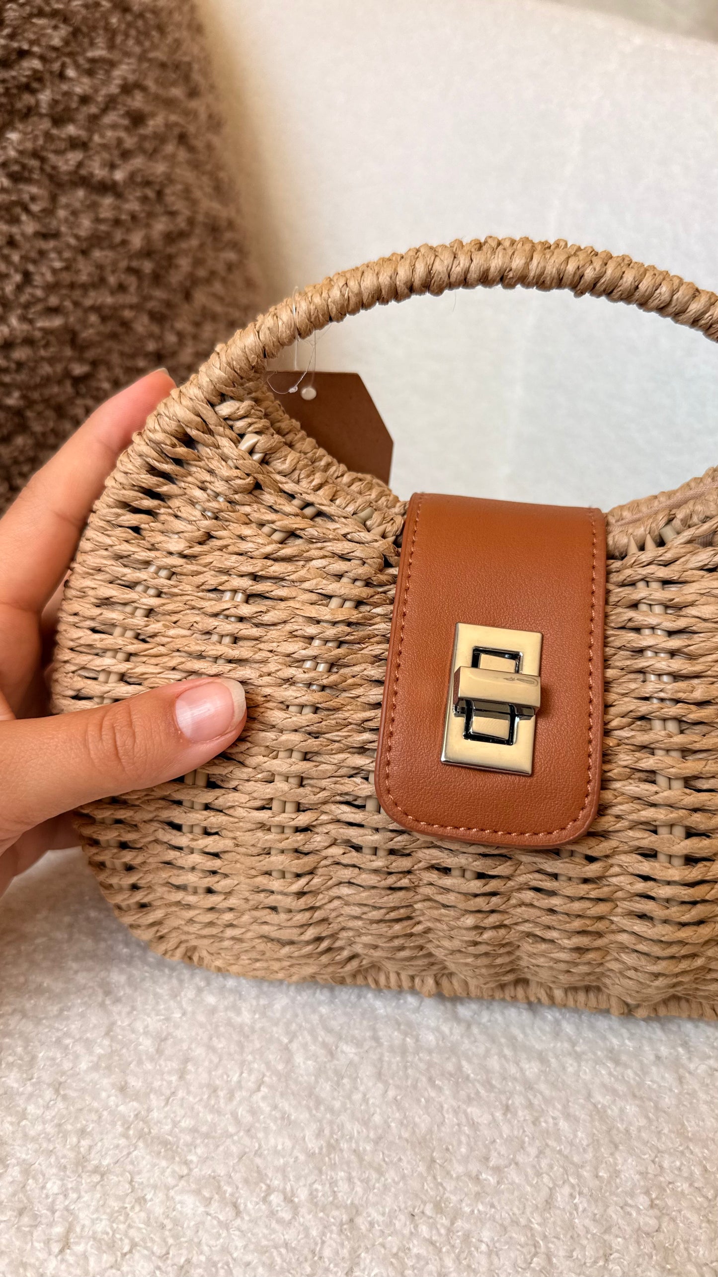 Sac panier tressé maron beige