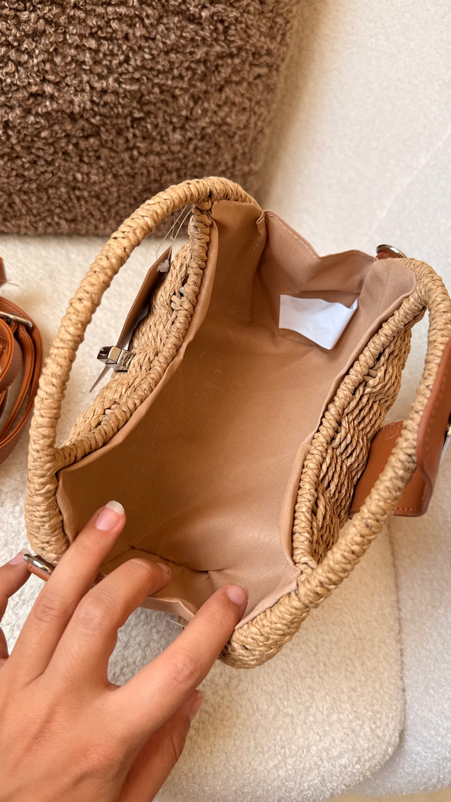 Sac panier tressé maron beige