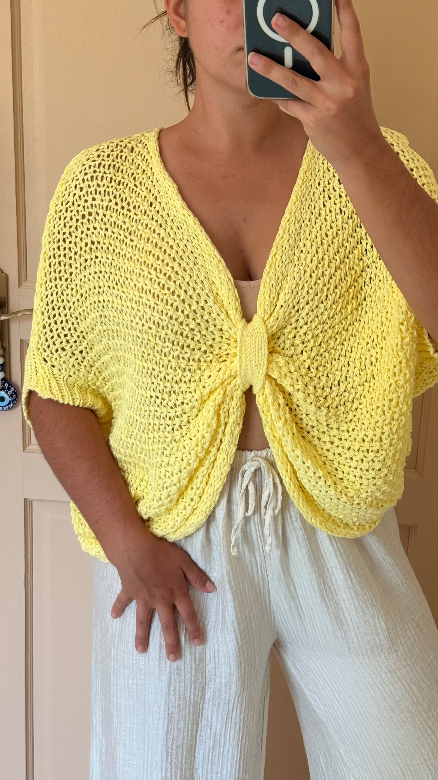Gilet crop jaune en maille
