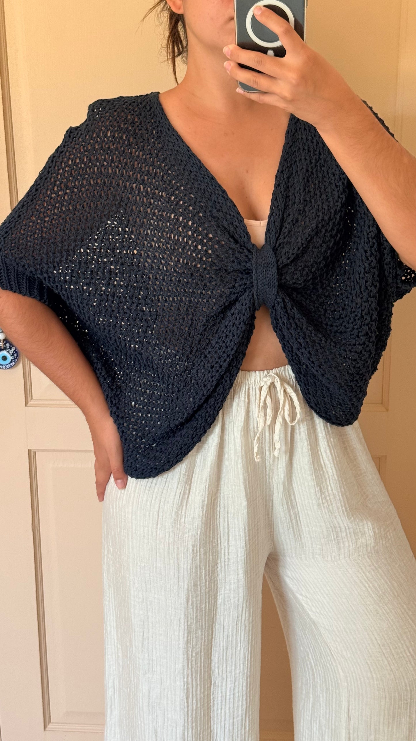 Gilet crop marine en maille