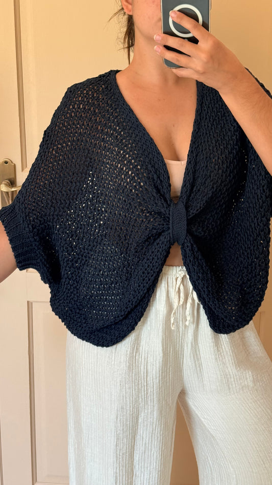 Gilet crop marine en maille