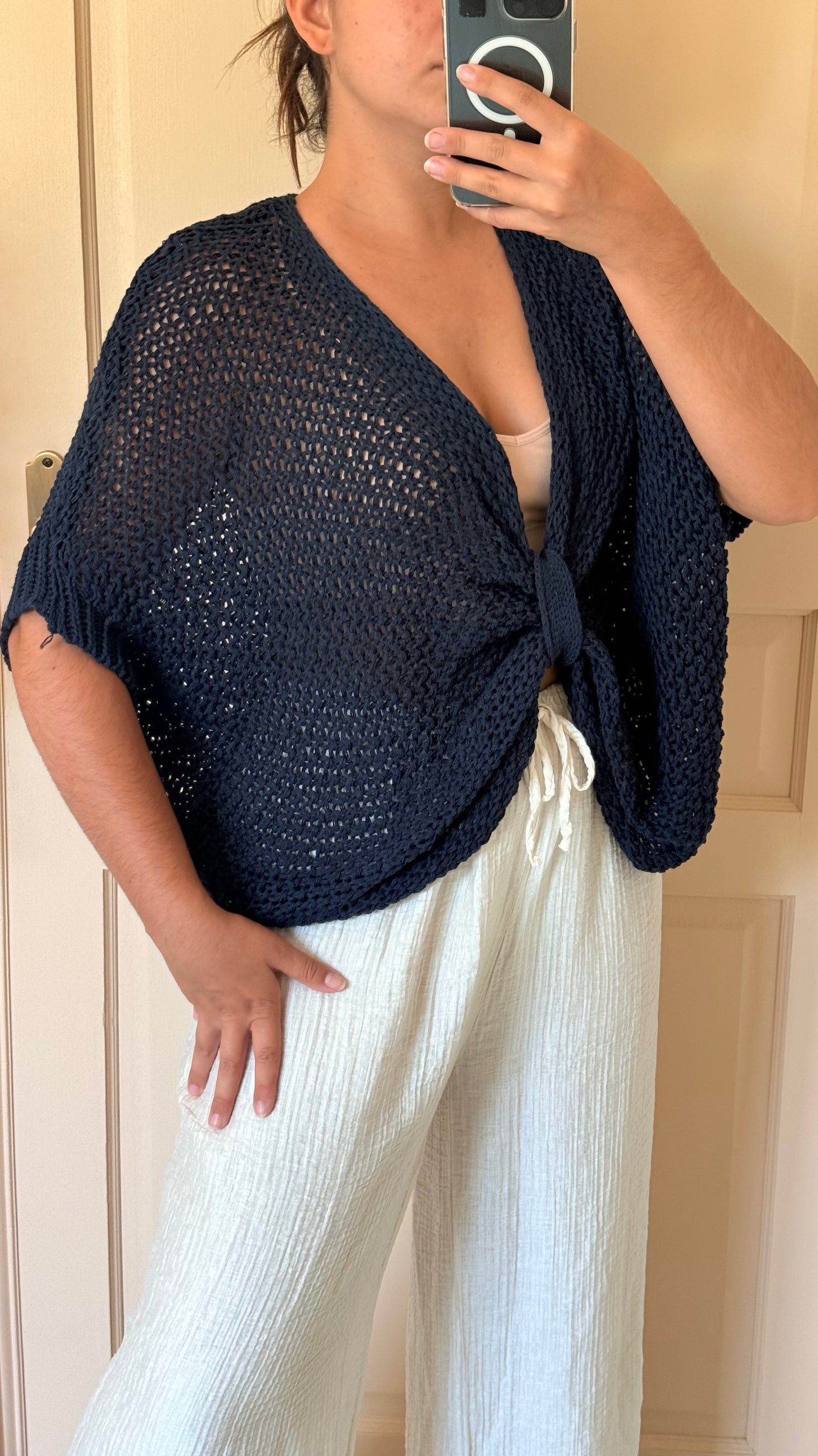 Gilet crop marine en maille