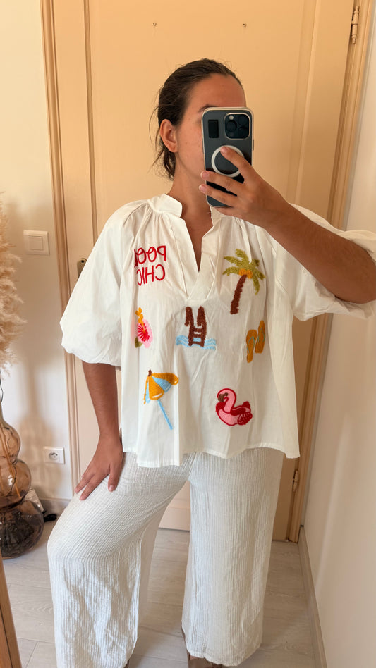 Blouse blanche brodée