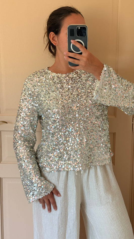 Top pailleté argenté