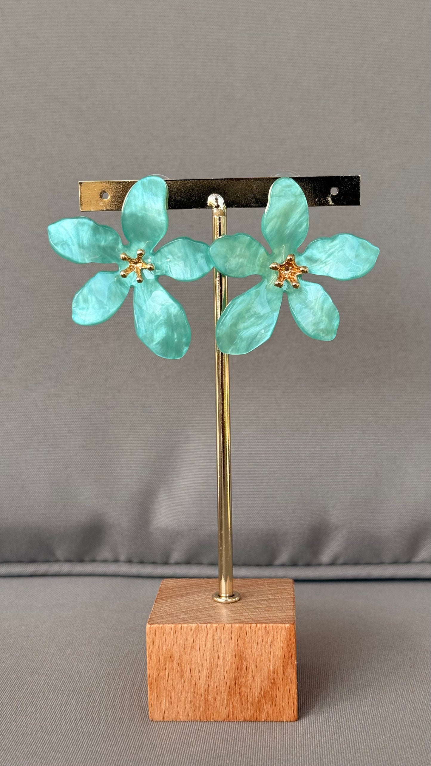 Boucles d’oreilles fleur bleu canard